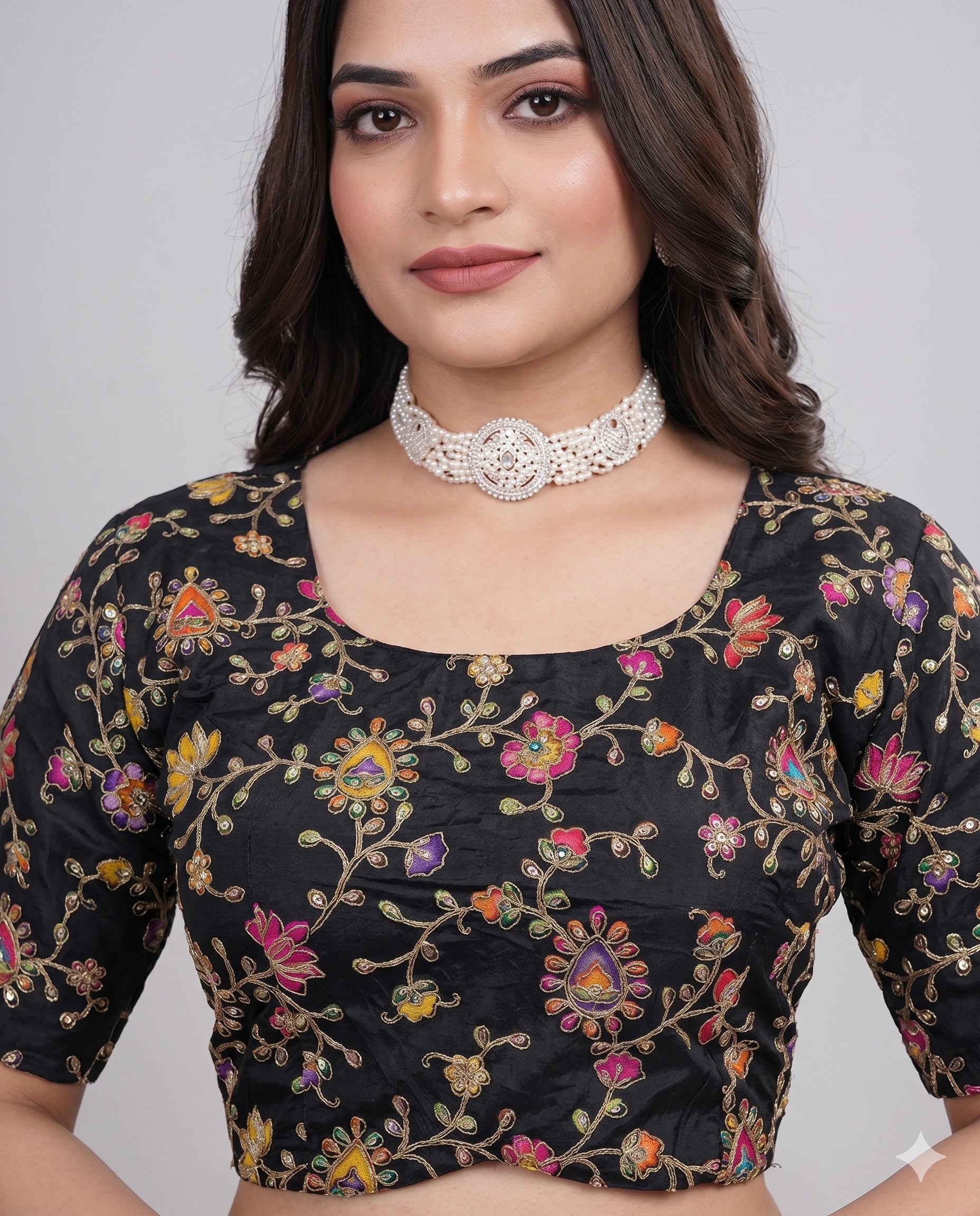 Black embroidered saree blouse final view