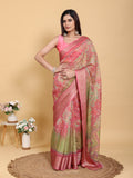 Mehndi Green & Pink Banarasi Tissue Silk Saree with Zari Jaal Weave | Unstitched Blouse