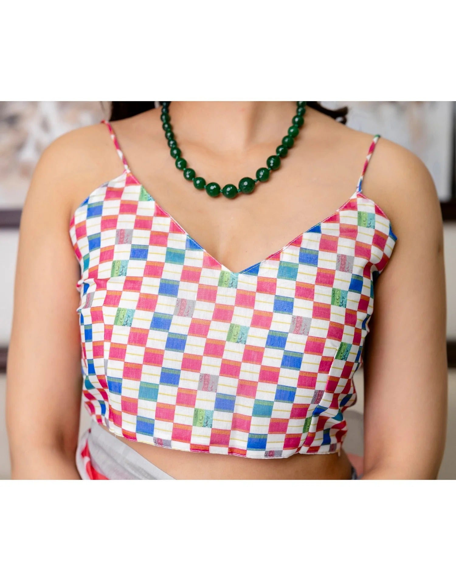 White Multicolour Digital Print Linen Saree with Unstitched Blouse Piece
