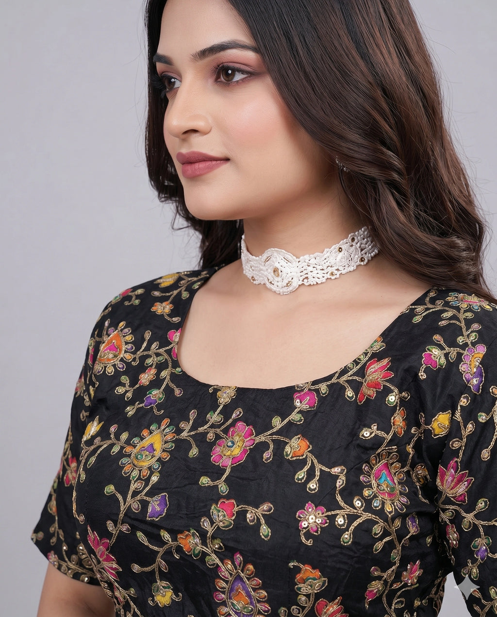 Black embroidered saree blouse additional view