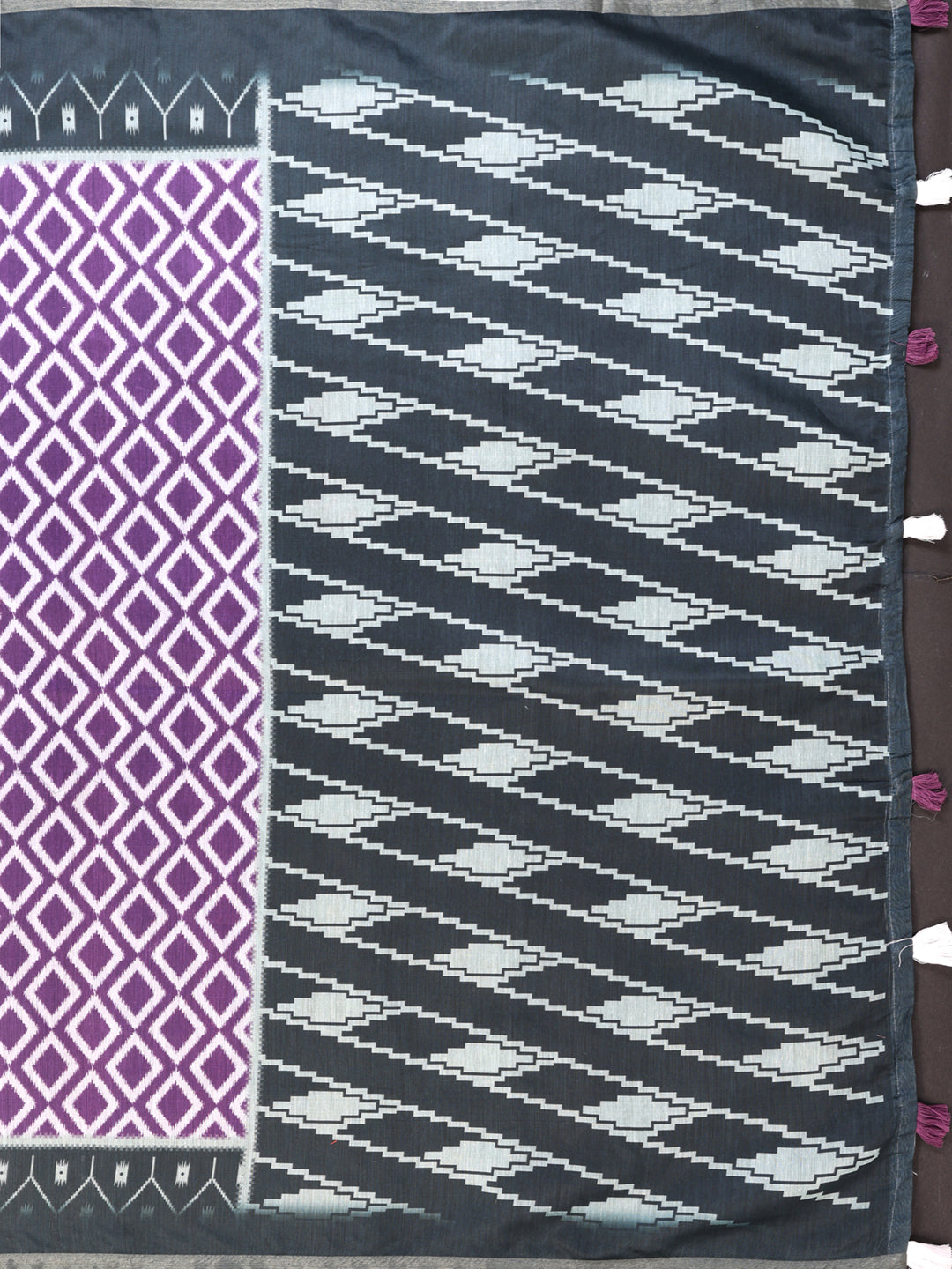 Purple Chanderi Cotton Diamond Weave Saree with Dark Grey Border