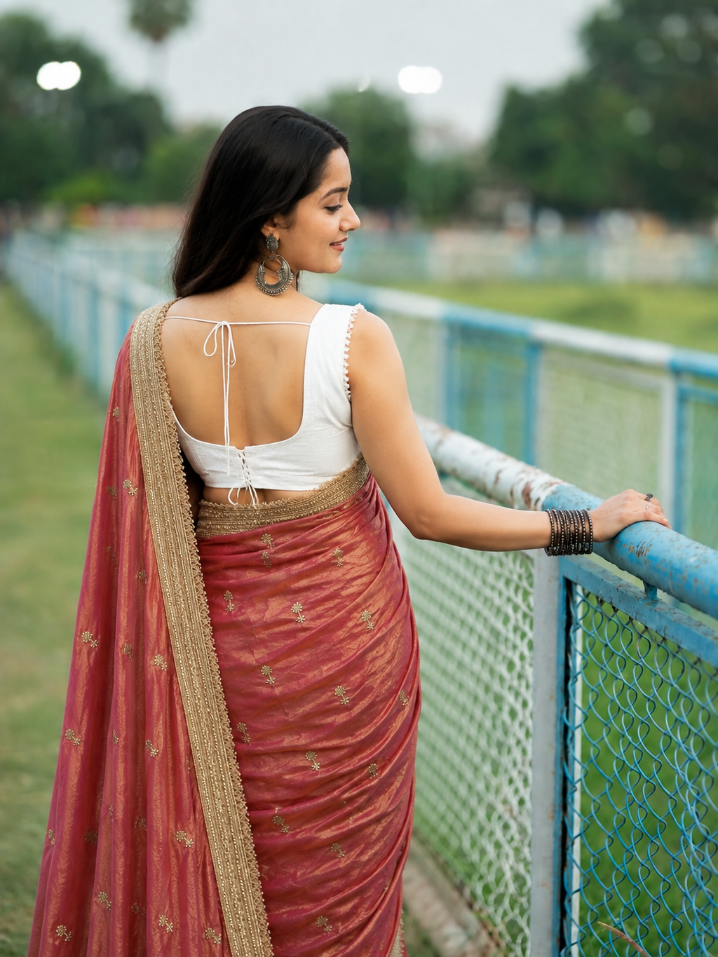 Satin Silk Embroidery Butti Saree with Fancy Gold Lace Border(orange)
