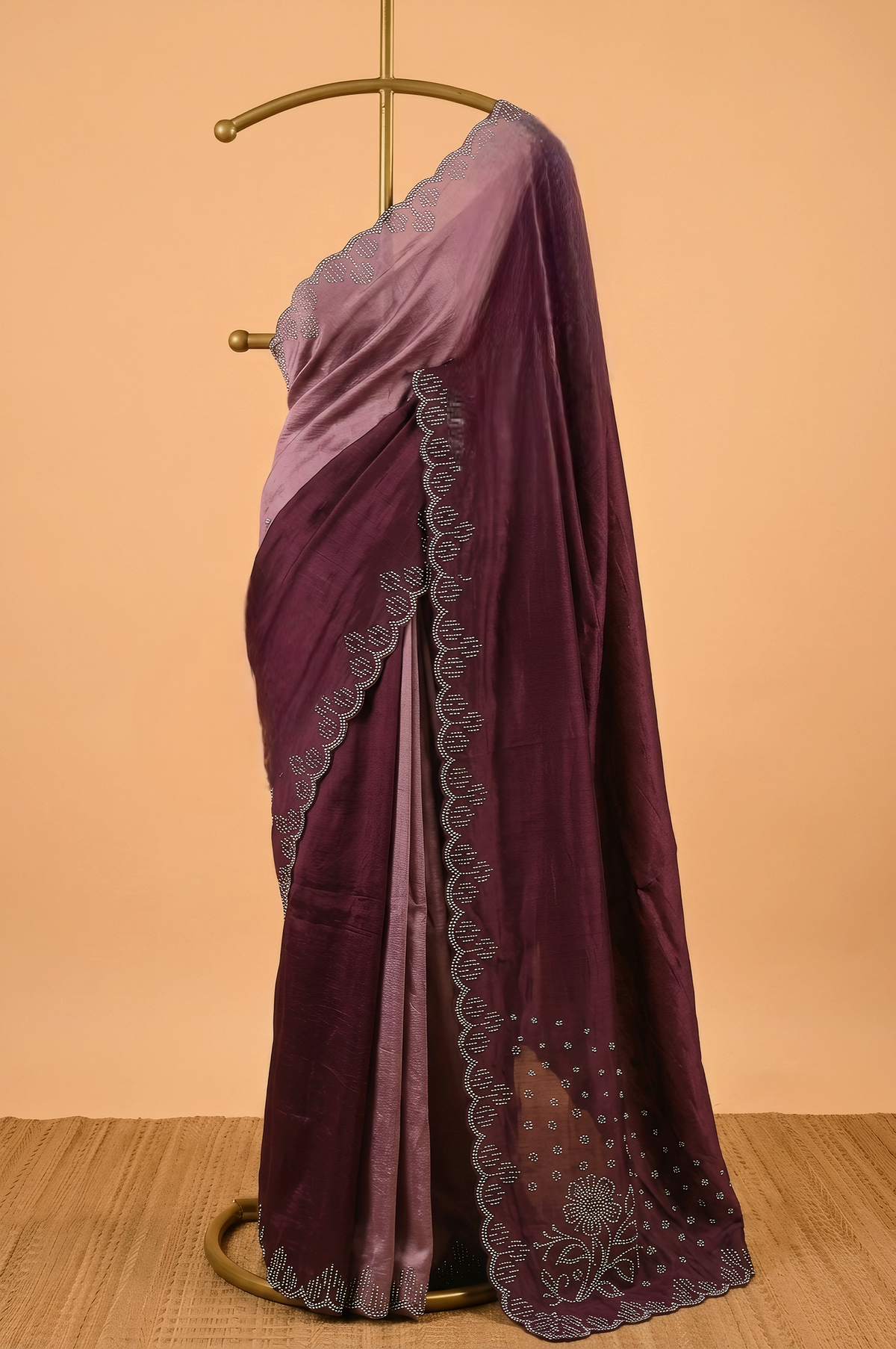 Wine Two Colour Shaded Saree with Scallop Stone Border(zarkhan fendy)