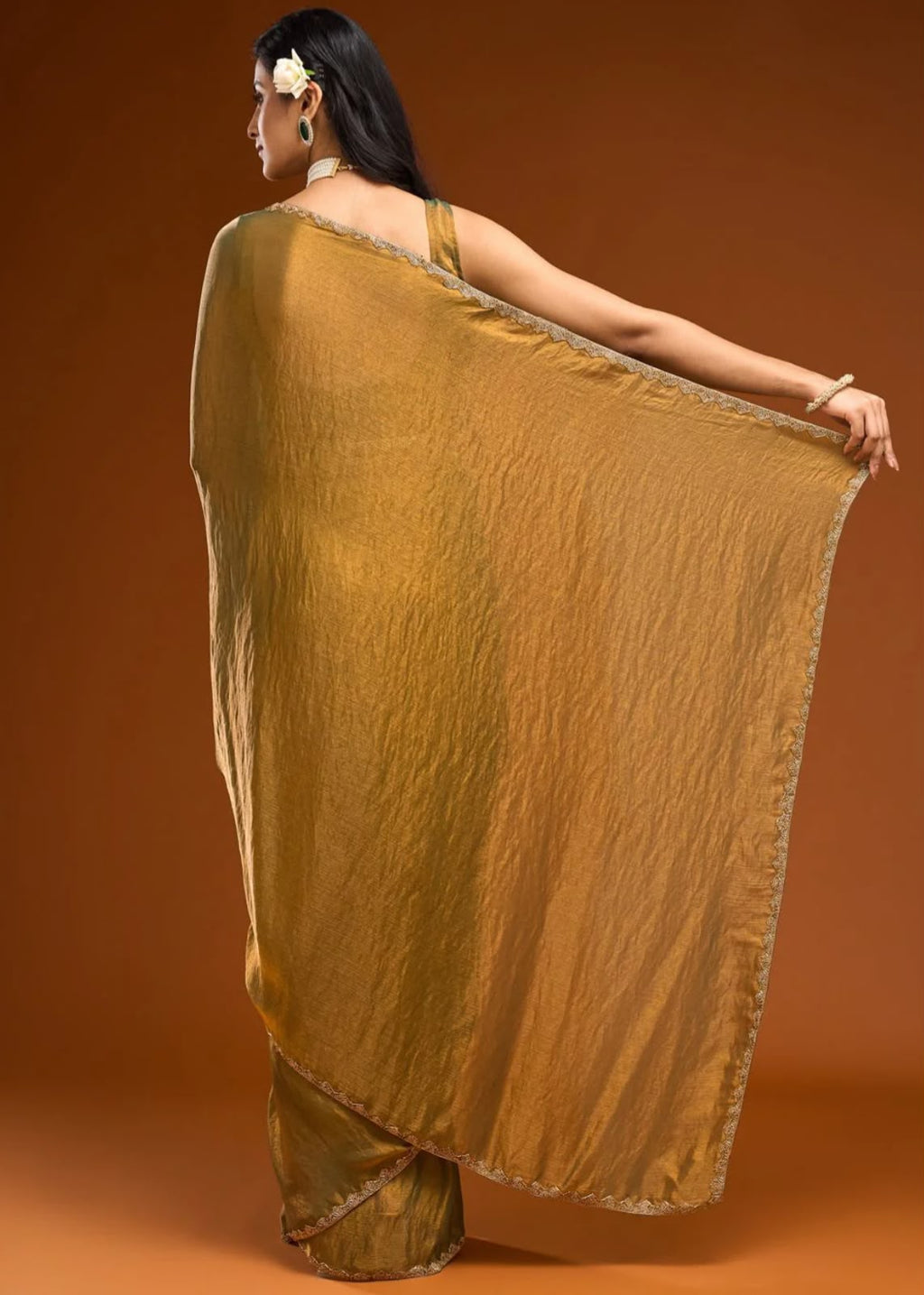 Golden Tissue Silk Saree with Gold Lace Border