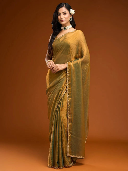 Golden Tissue Silk Saree Front View