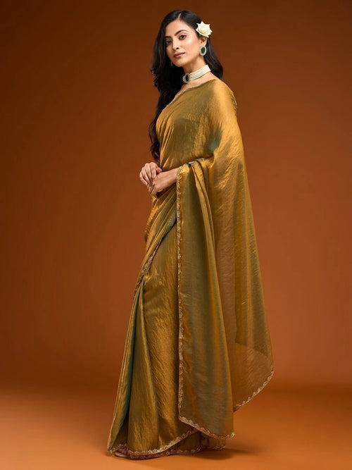 Golden Tissue Silk Saree Side View