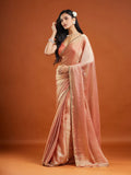 Peach Rose Tissue Silk Saree with Gold Lace Border